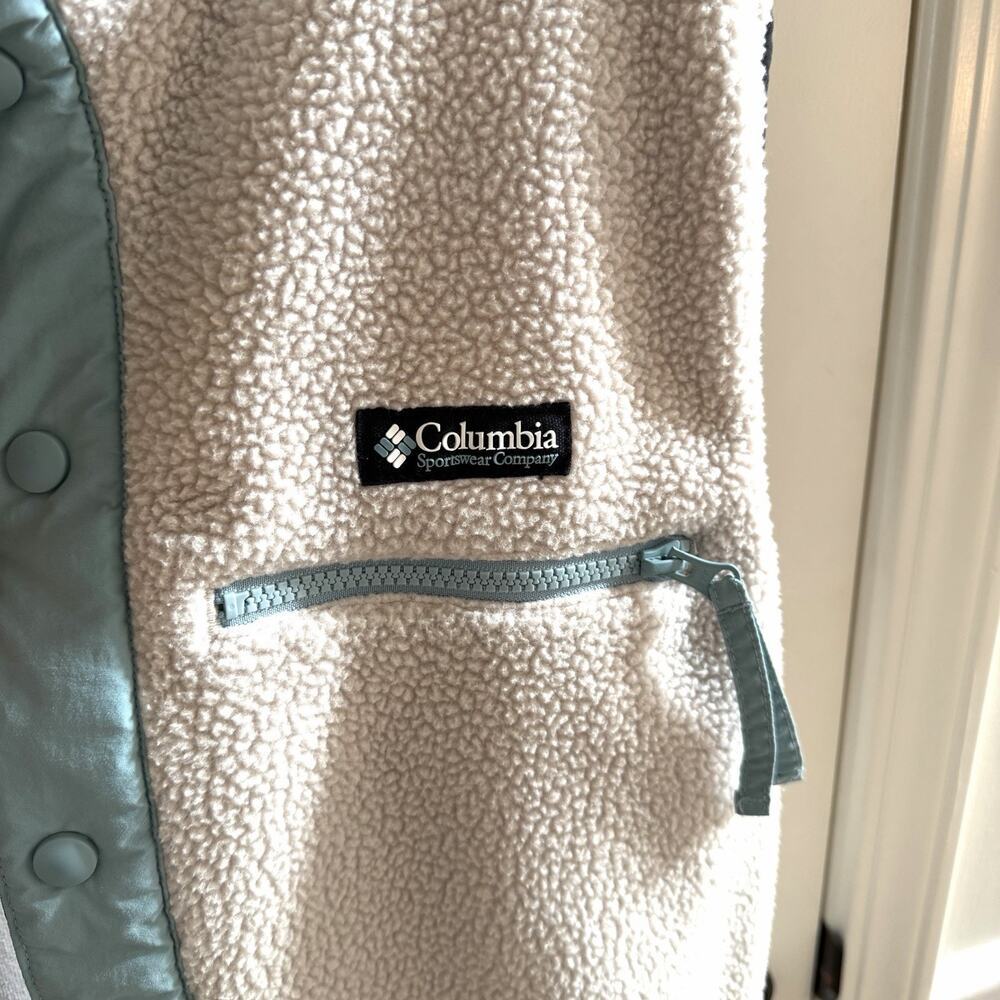 Columbia Helvetia Sherpa Fleece Vest Size XL/TG Light Blue Black Accents Snaps - Picture 3 of 10